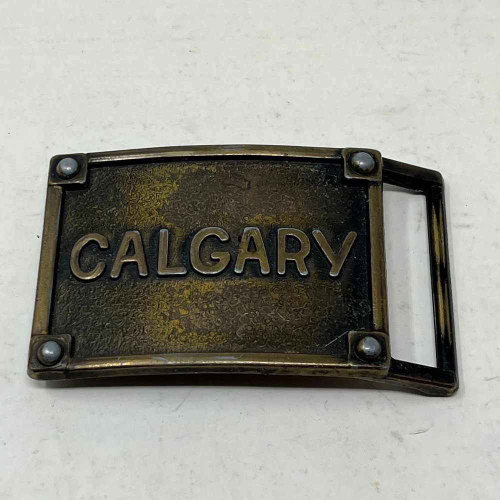Vintage‎ Calgary Cabada Belt Buckle Brass Tone Souvenir Western Cowboy